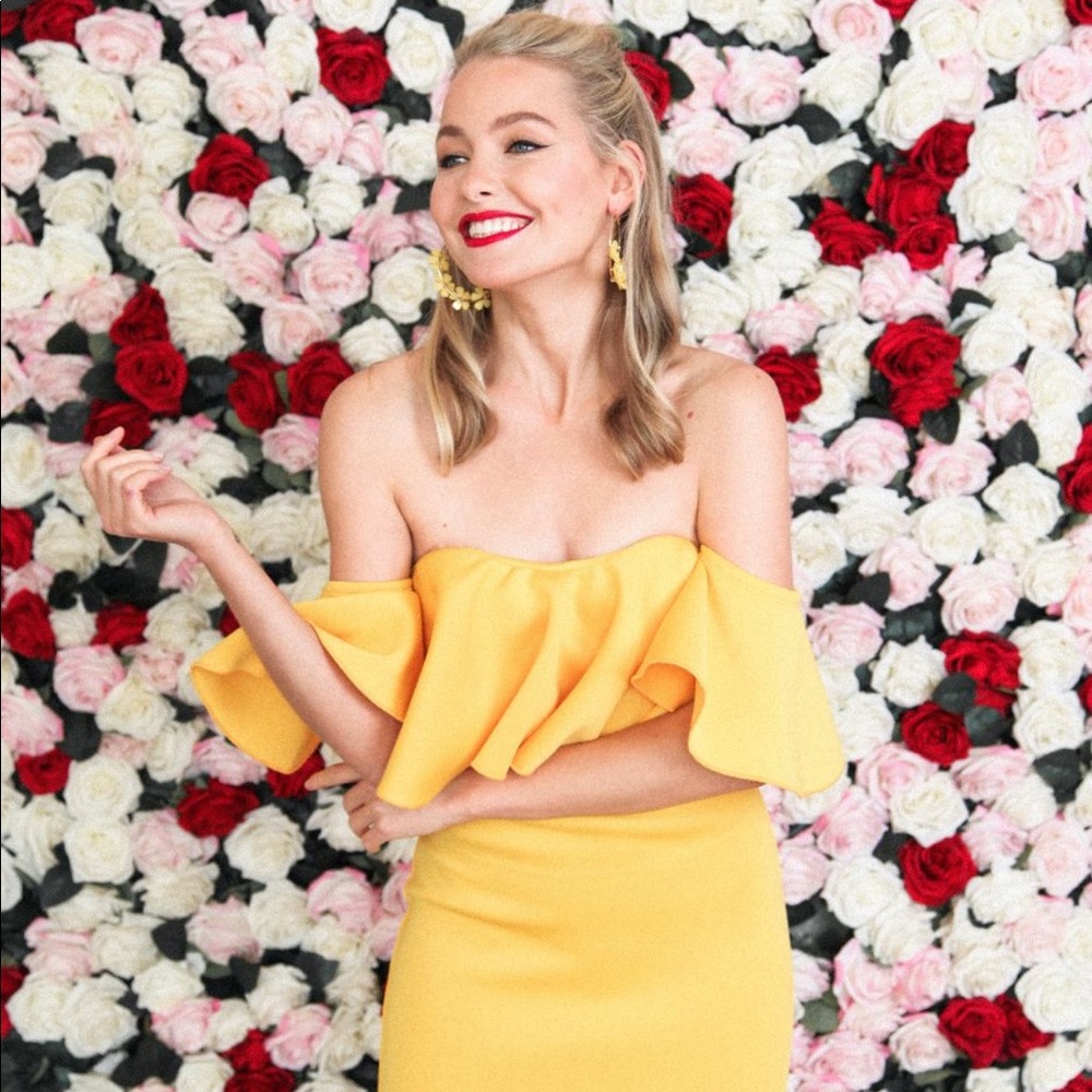 Yellow Ruffle Off Shoulder Dress - Picture 3 of 5